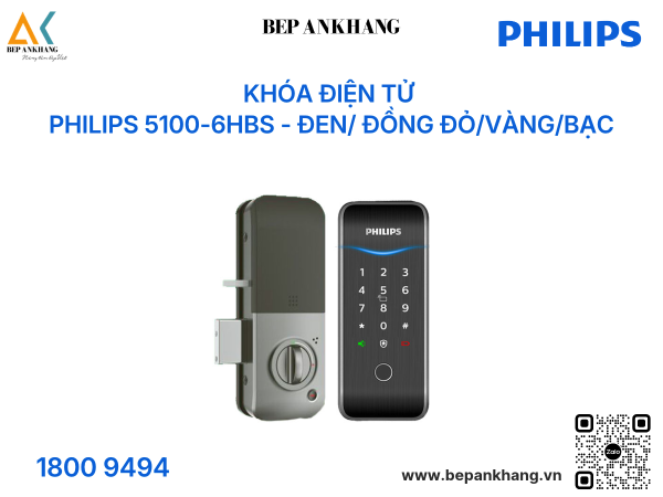 Khóa điện tử Philips 5100-6HBS - Đen/ Đồng Đỏ/Vàng/Bạc